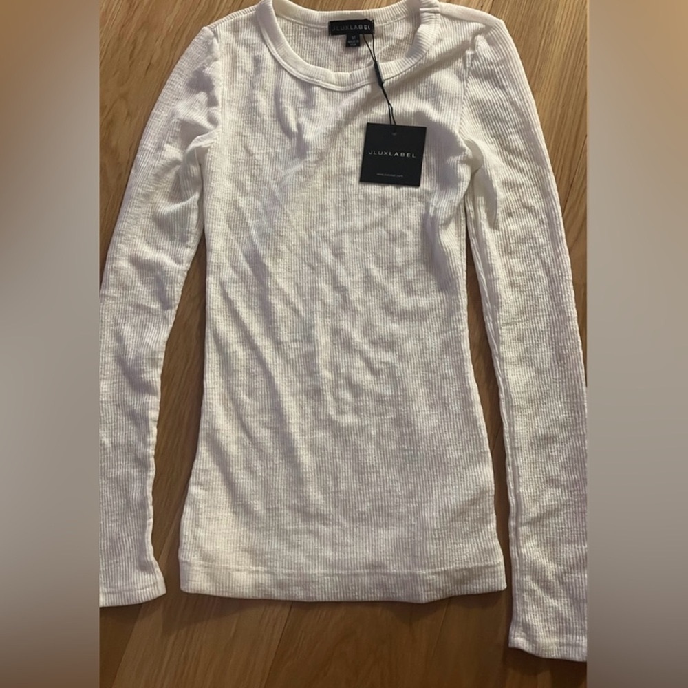 JLUXLABEL Brittney Ivory White Ribbed Long Sleeve Top Knit Thermal Tee Shirt - Picture 4 of 5